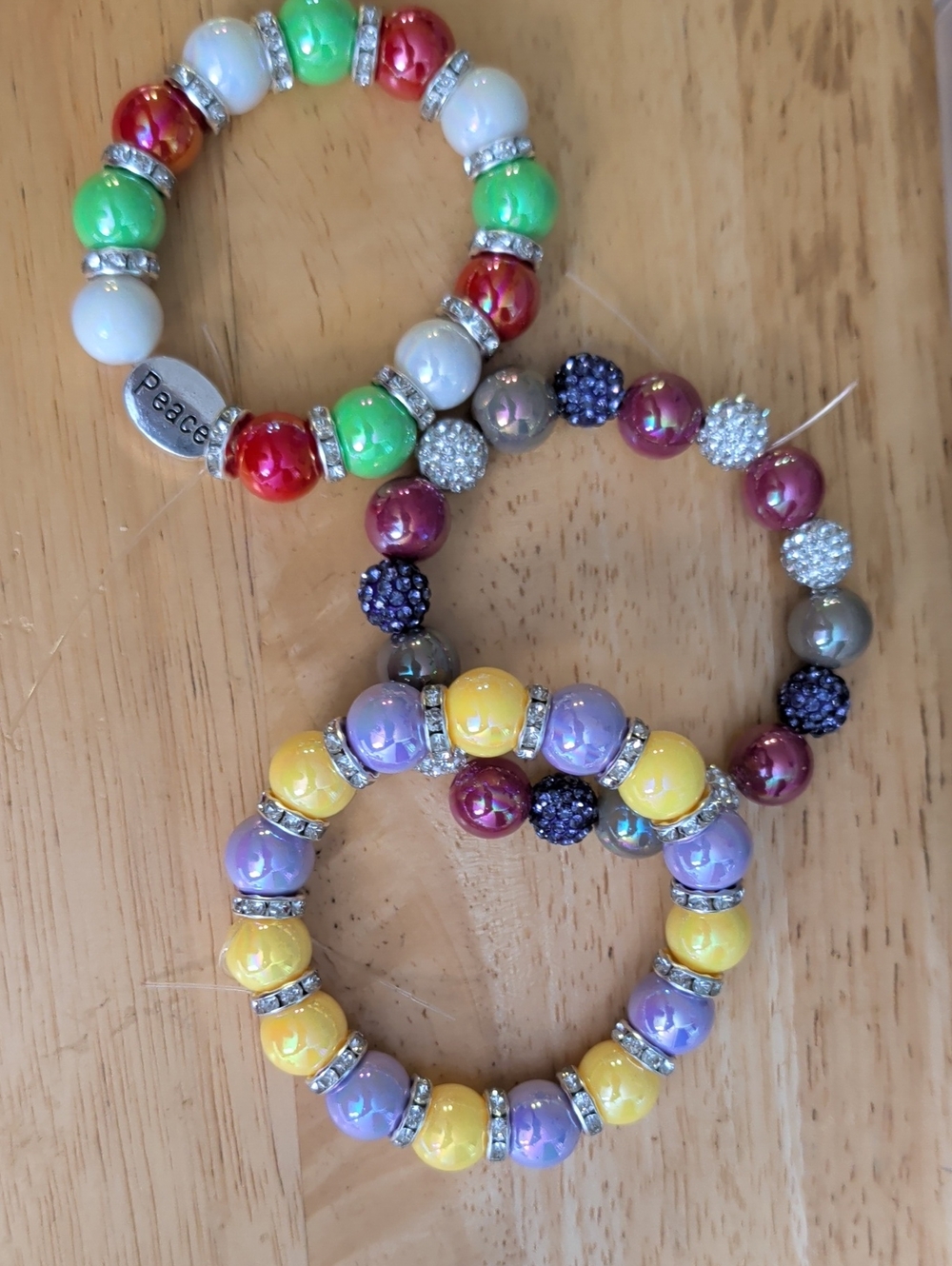 Colorful Glass Bead Stretch Bracelet Set Yellow, Purple, Green, Red, White NWOT